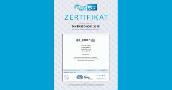 ABISCON erfolgreich nach ISO 9001:2015 zertifiziert - Beitragsbild